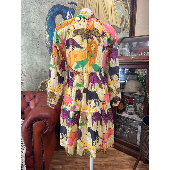J Crew Animal Print Mini Dress XS Cotton Tiered Boho - Picture 7 of 13